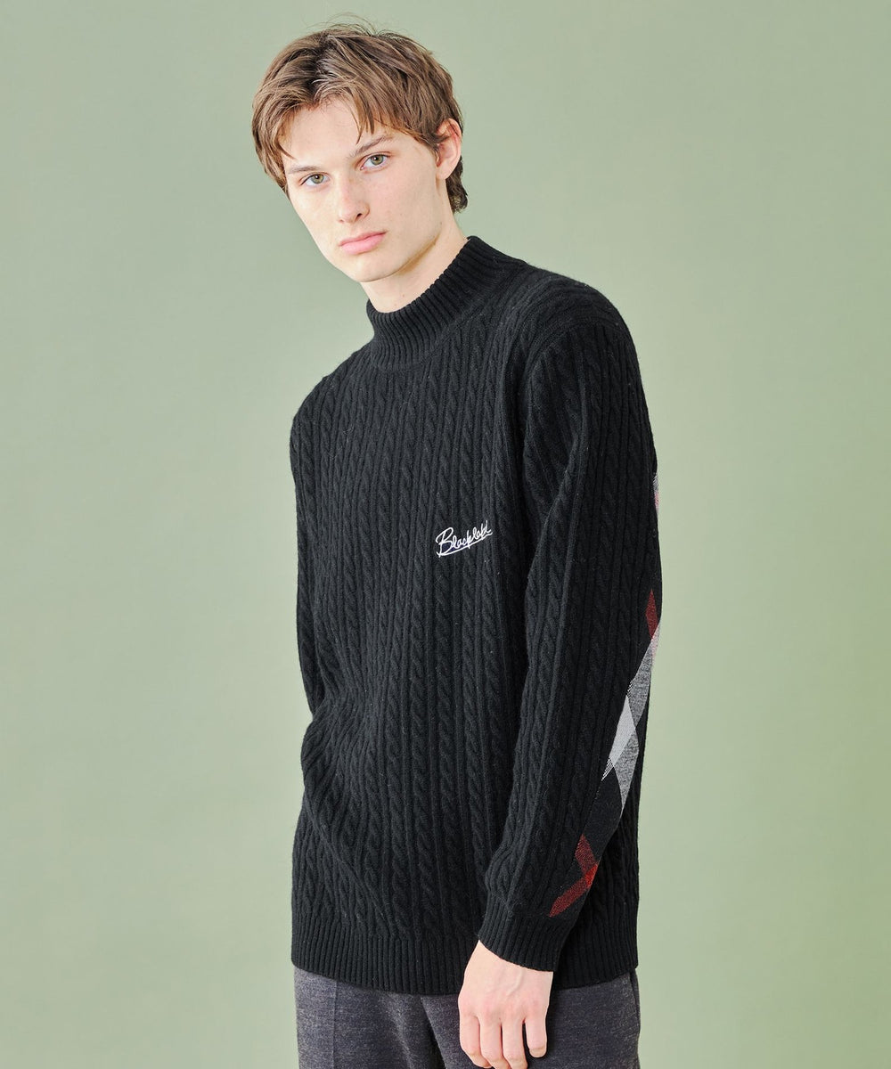 WEB・一部店舗限定】ハーフモックケーブルニット（WEB限定）｜BLACK
