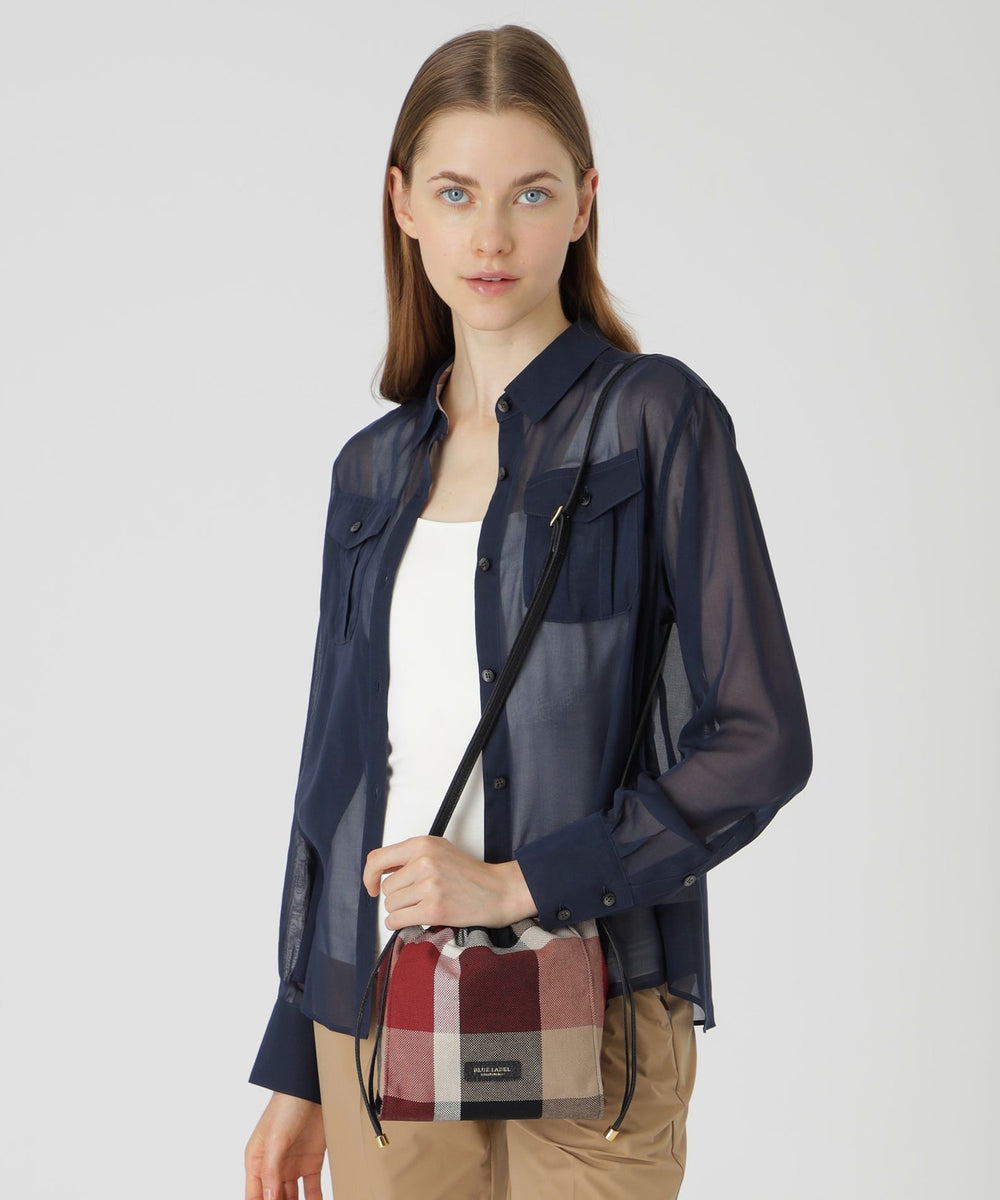 クレストブリッジチェックキャンバス巾着ショルダー（バッグ）｜BLUE