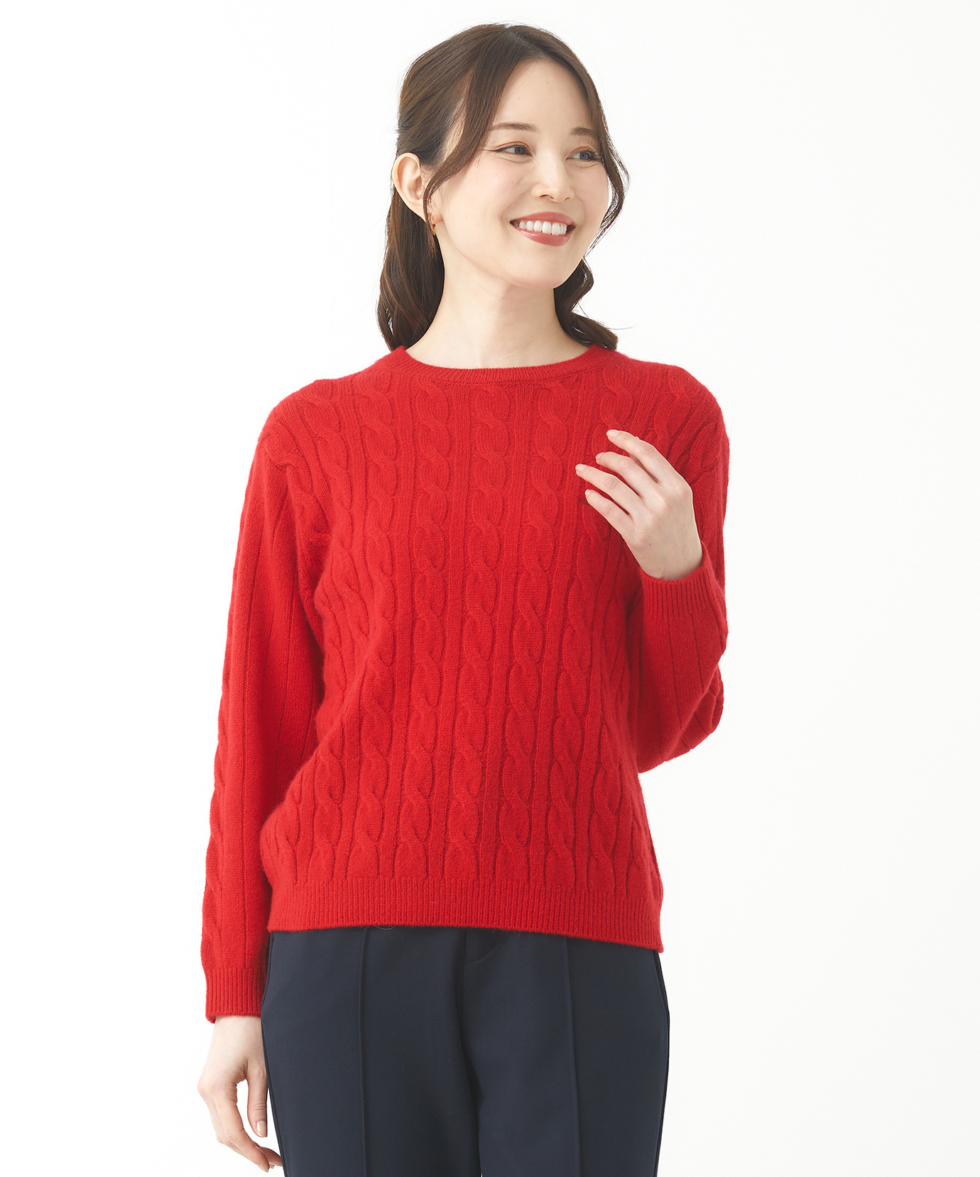 レディース カシミヤ ケーブル プルオーバーニット【一部店舗限定