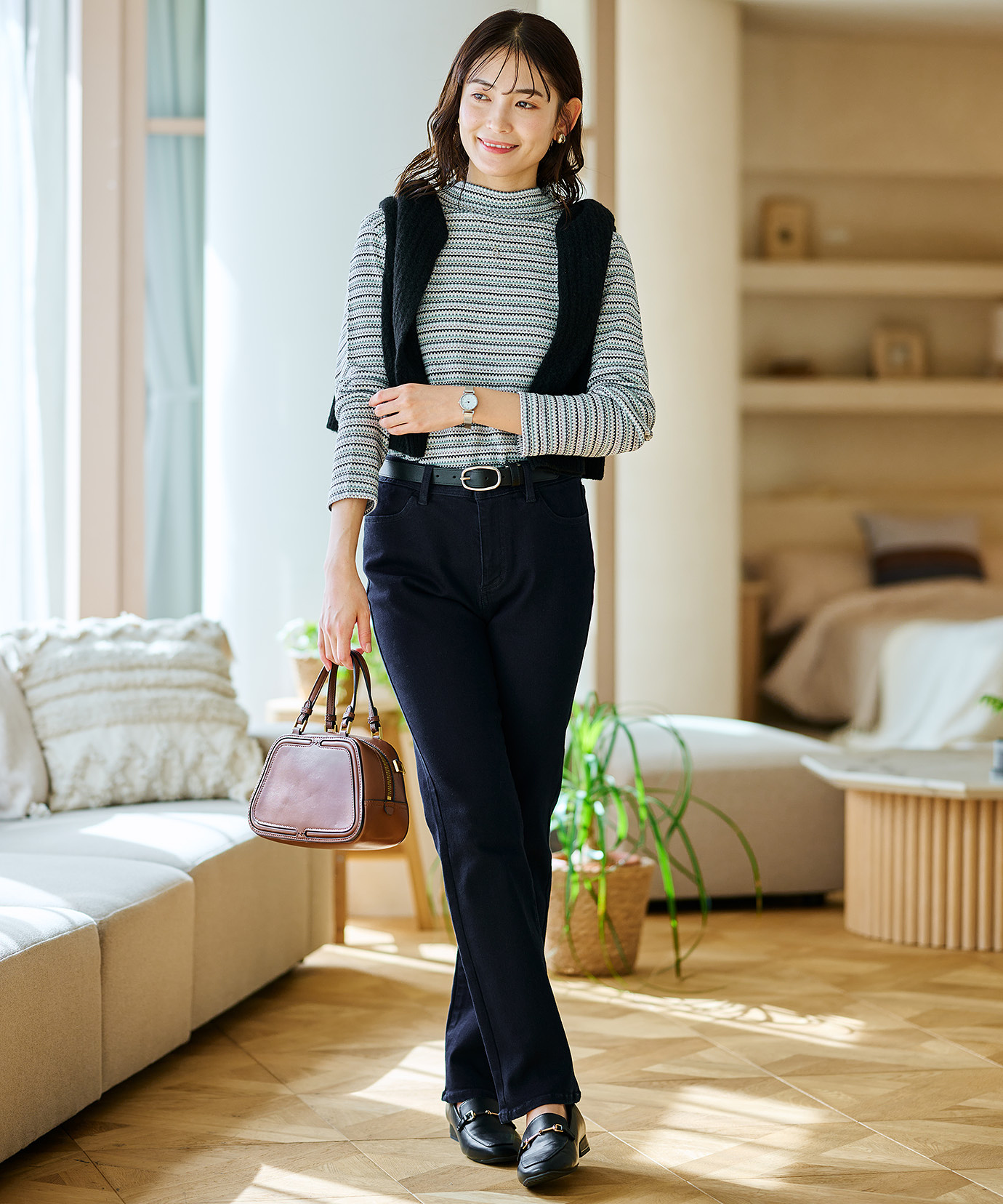 レディース ウールブレンド ケーブル ニットカーディガン【手洗いOK