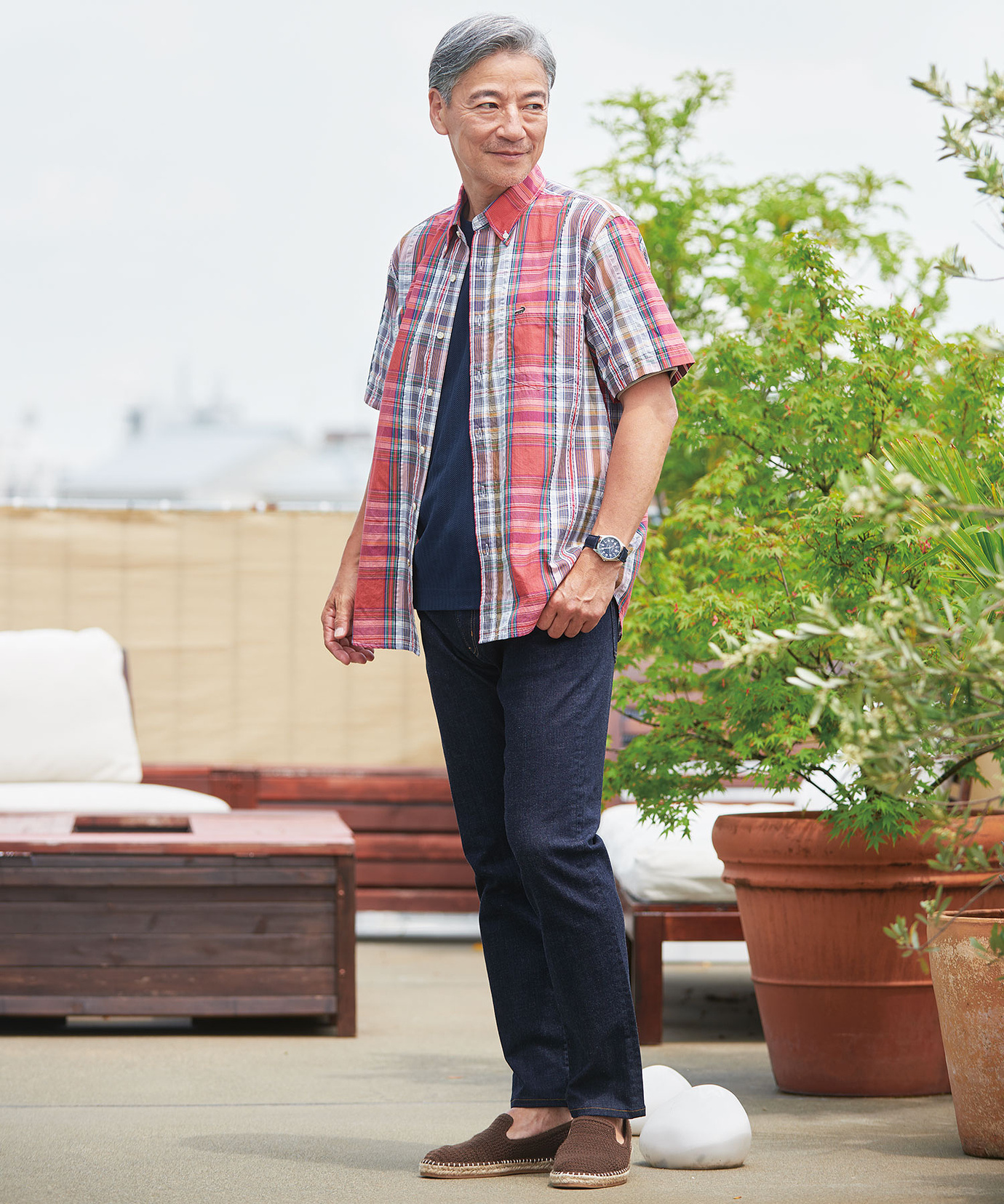 メンズ シルクブレンド マドラスチェック シャツ通販 [1601-53125