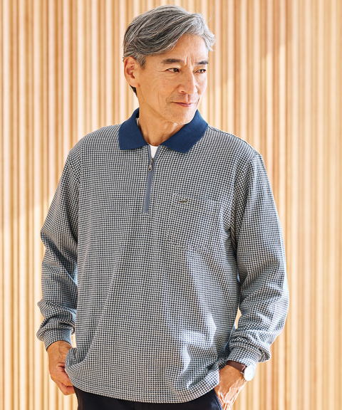 メンズ 千鳥柄 ハーフジップ ポロシャツ通販 [1602-55225