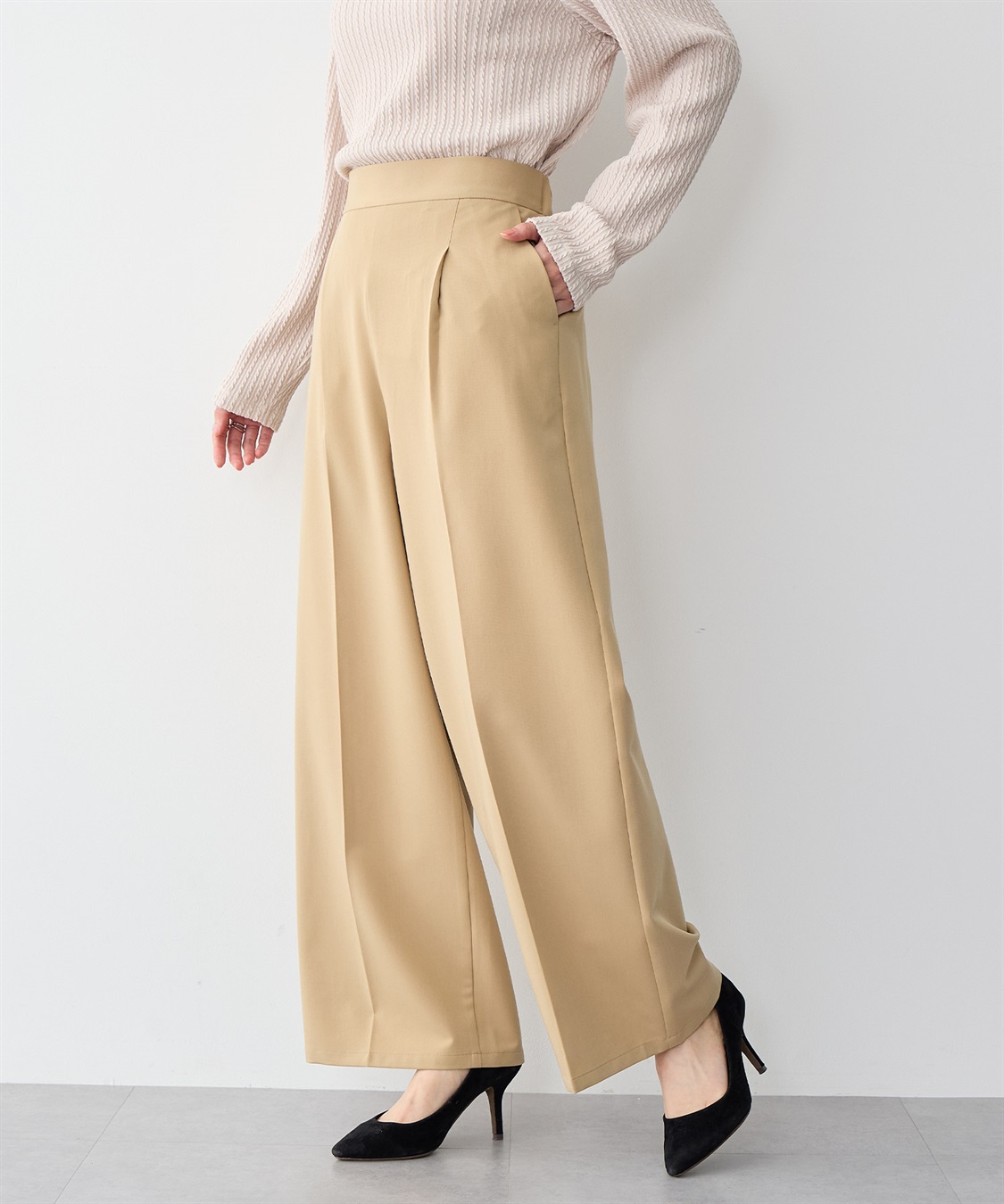 Heve シルキータックワイドパンツ バニラ 36