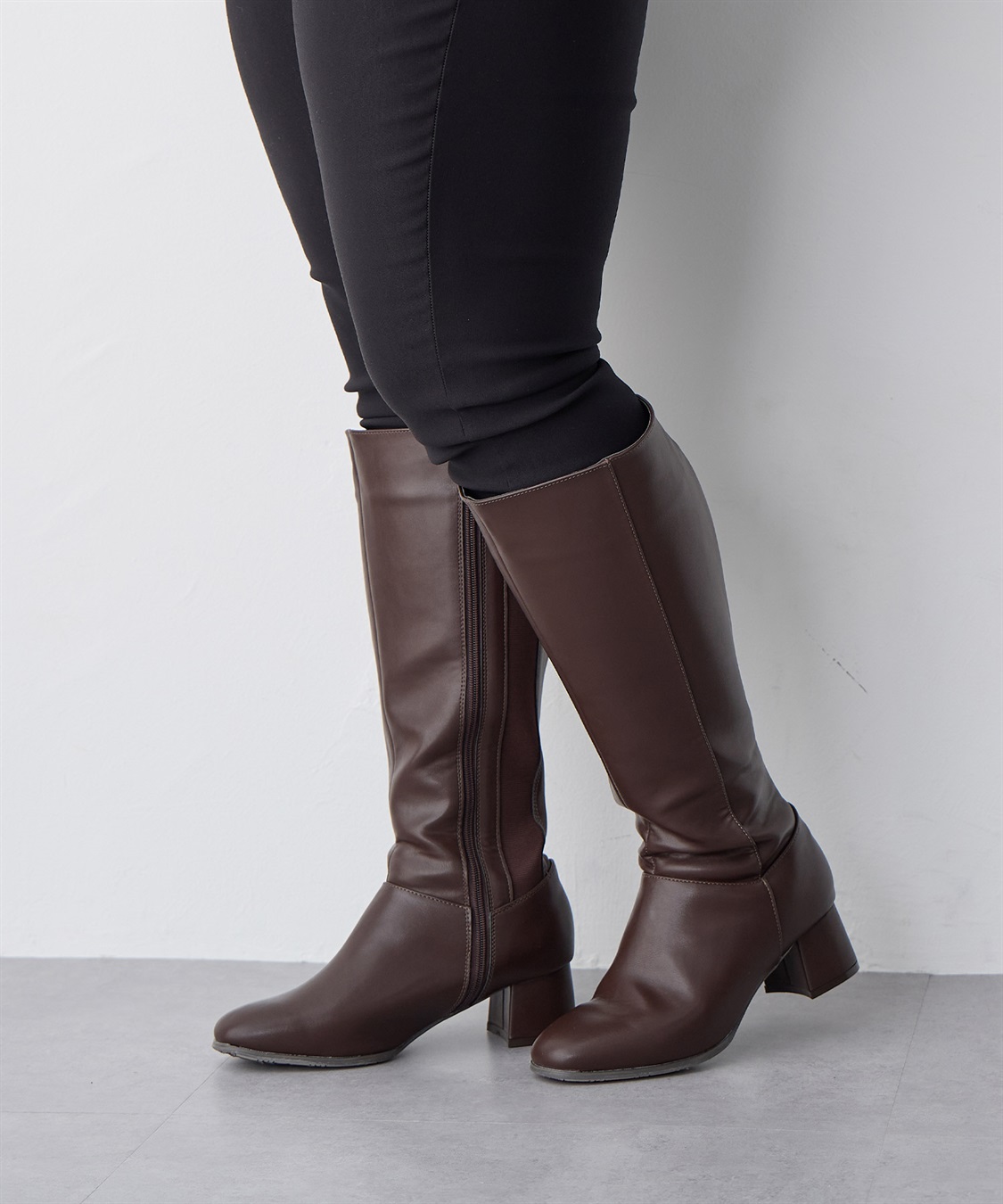 anyfee/プラスサイズ】5.5cmヒールロングブーツ（4E・甲高・幅広）《la