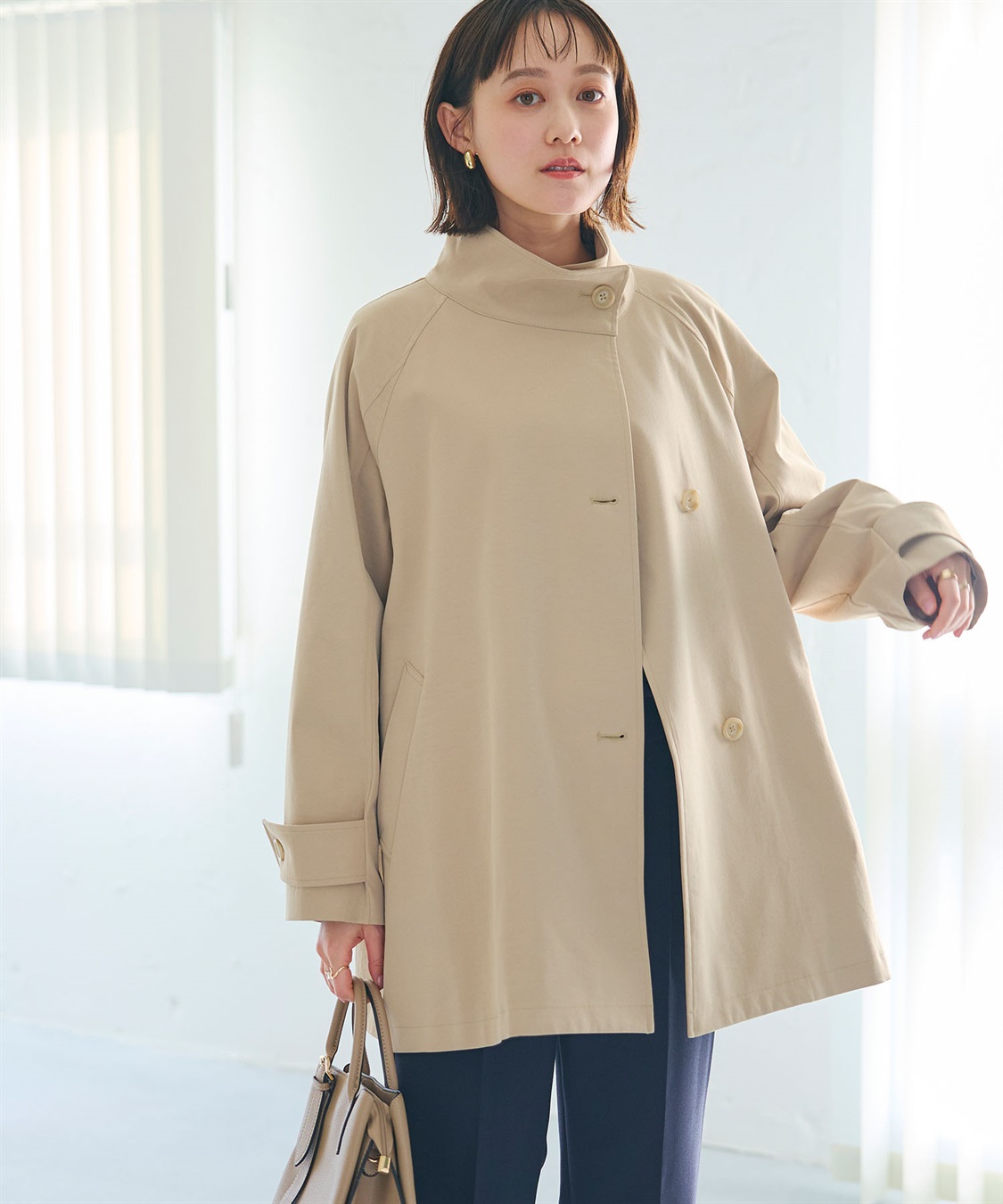 洗える》アクティかる テントラインミドルトレンチコート CROSS