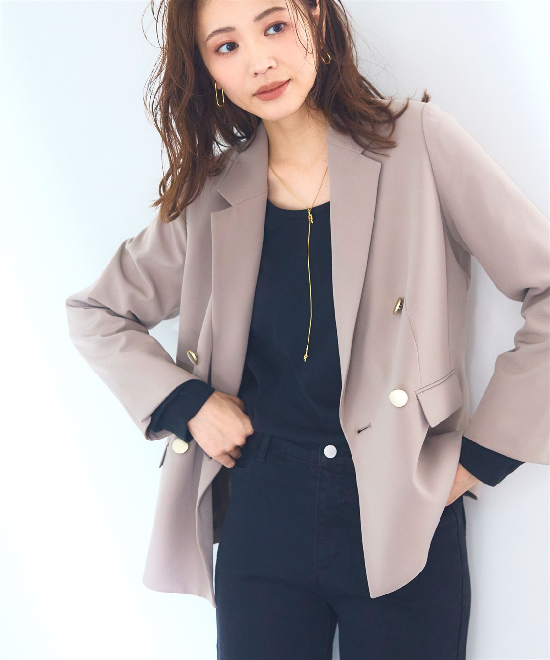 洗える・ストレッチ》正解 ダブルクロスブレストジャケット【CF/クロス