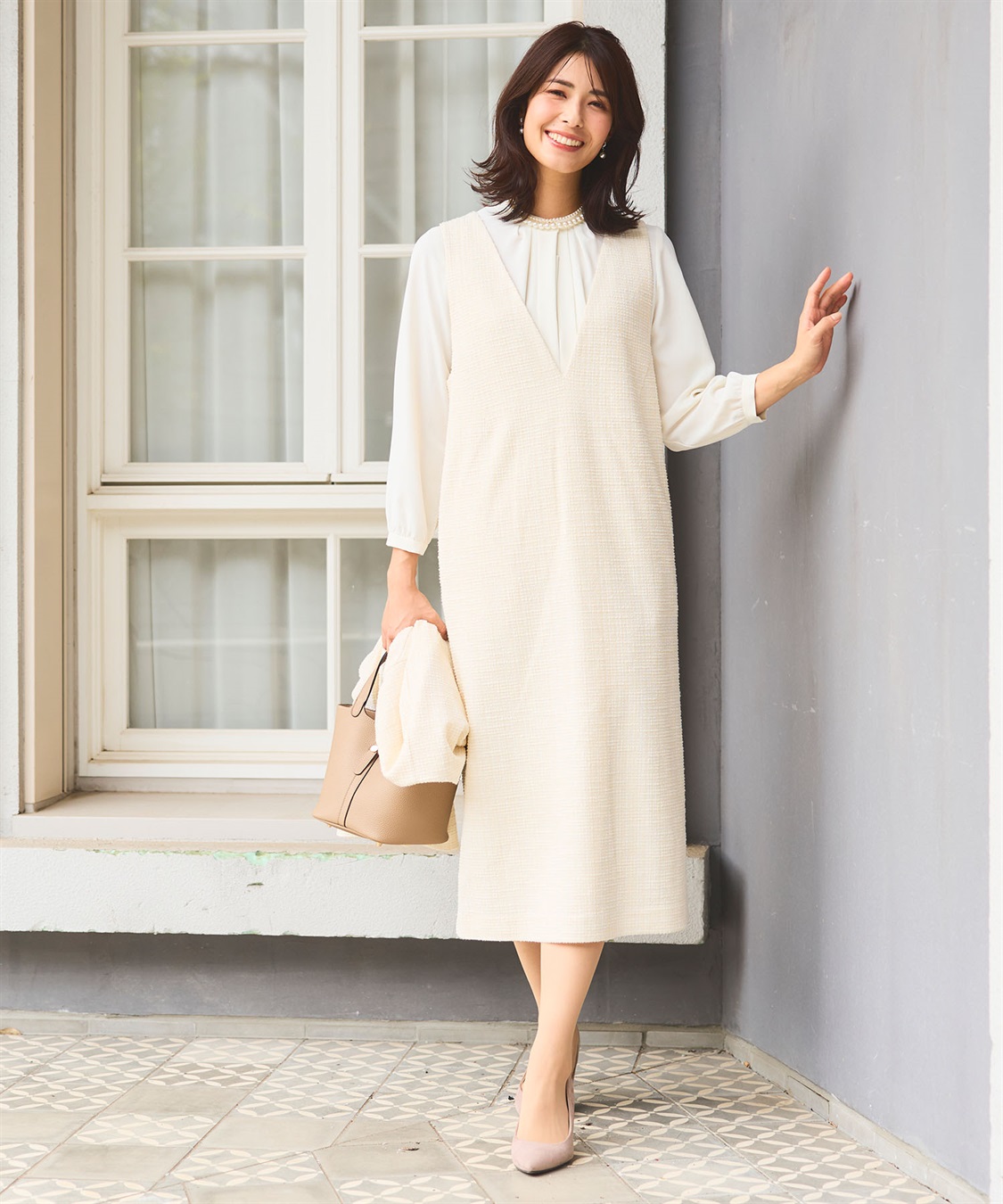 洗える》正解 ツイードVネックジャンスカ【CF/クロスファンクション