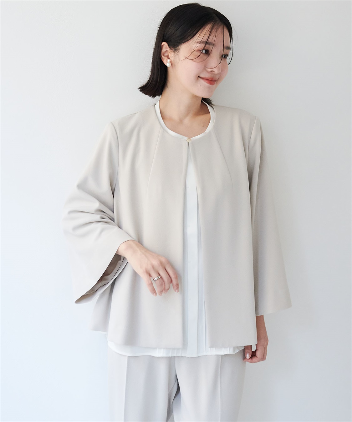 anyfee/大きいサイズ】ニットジョーゼットケープ風ジャケット