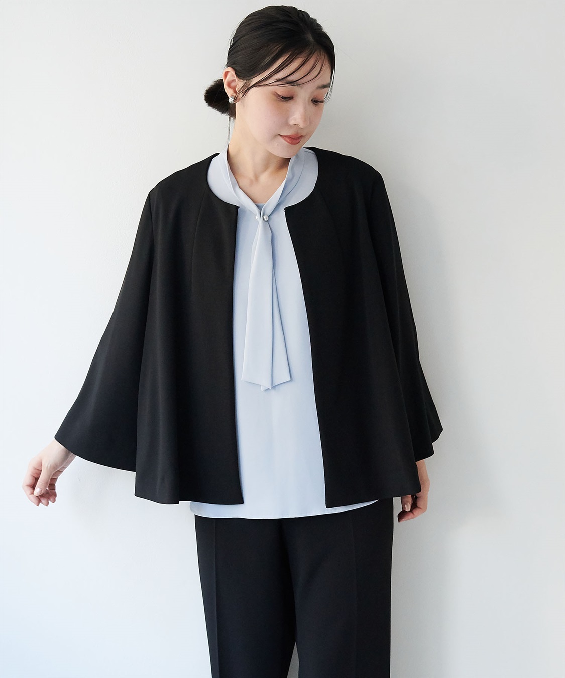 anyfee/大きいサイズ】ニットジョーゼットケープ風ジャケット