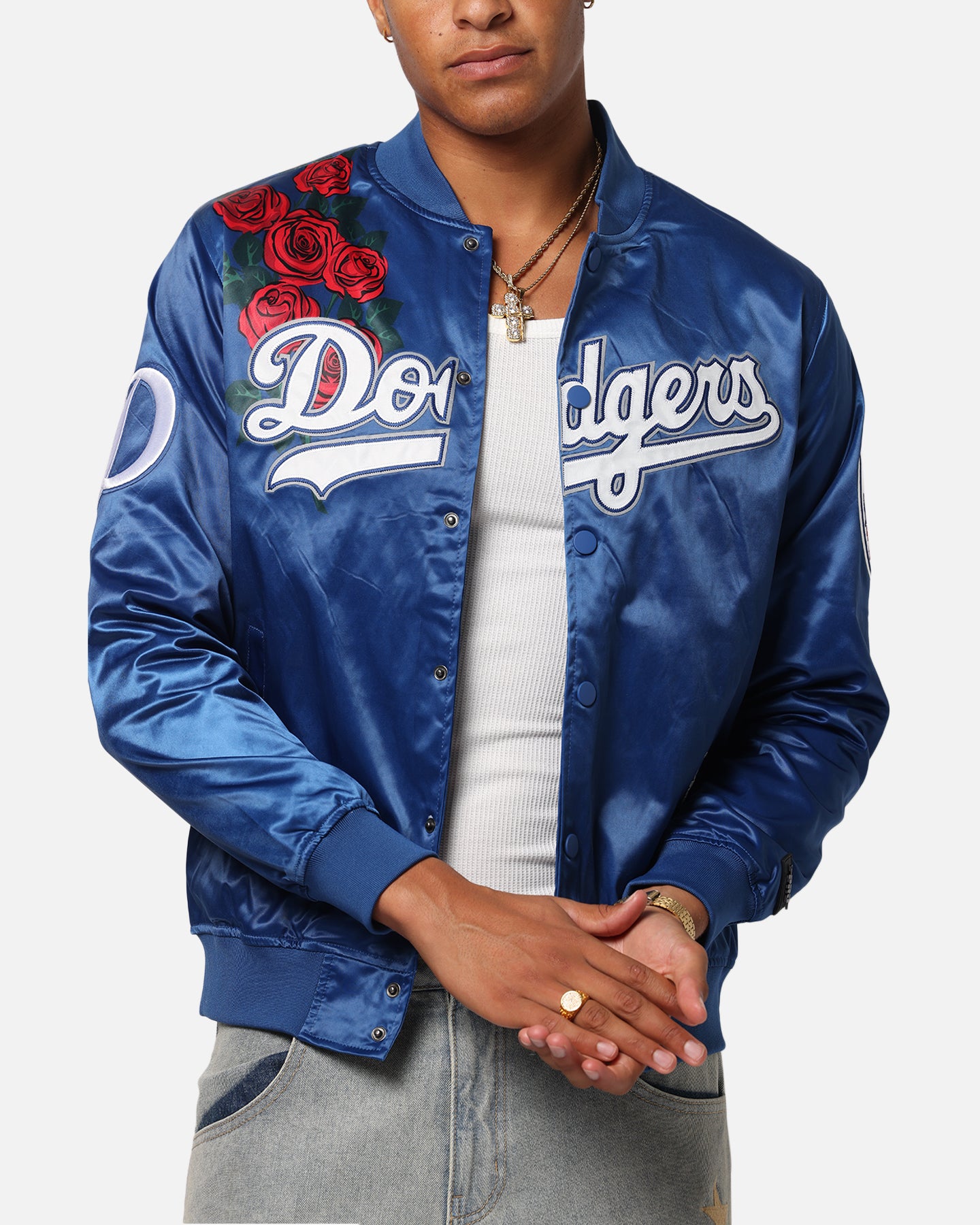 Pro Standard Los Angeles Dodgers Roses Satin Jacket Dark Blue
