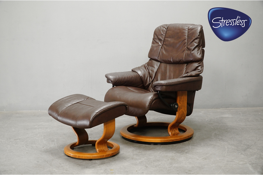 良品】エコーネス EKORNES 本革レザー オットマン 前後可動式 ブラウン