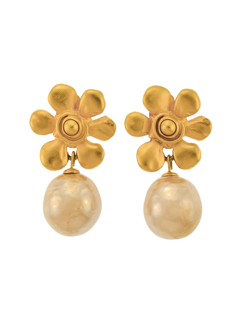 Karl Lagerfeld Vintage SS 1991 Golden Flower and Dangling Baroque