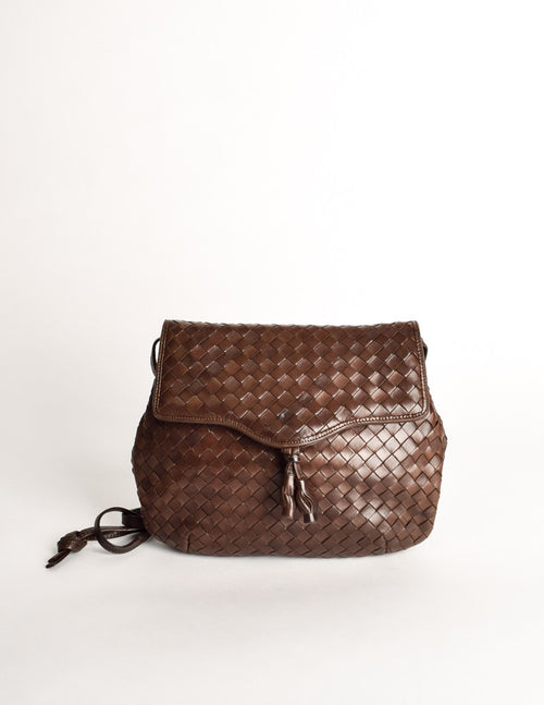 Bottega Veneta Vintage Intrecciato Brown Woven Leather Crossbody