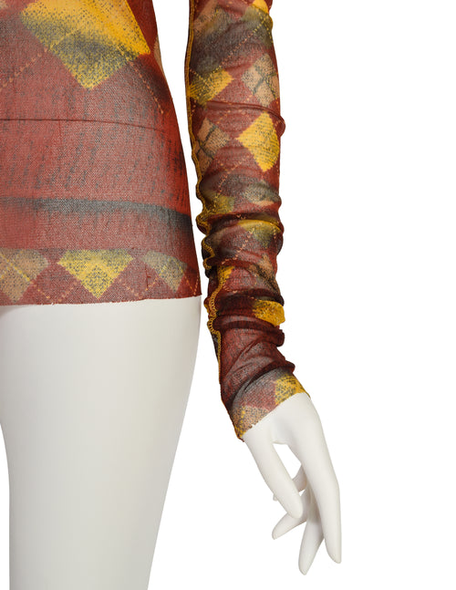 Jean Paul Gaultier Vintage AW 2004 Burgundy Yellow Argyle Trompe L
