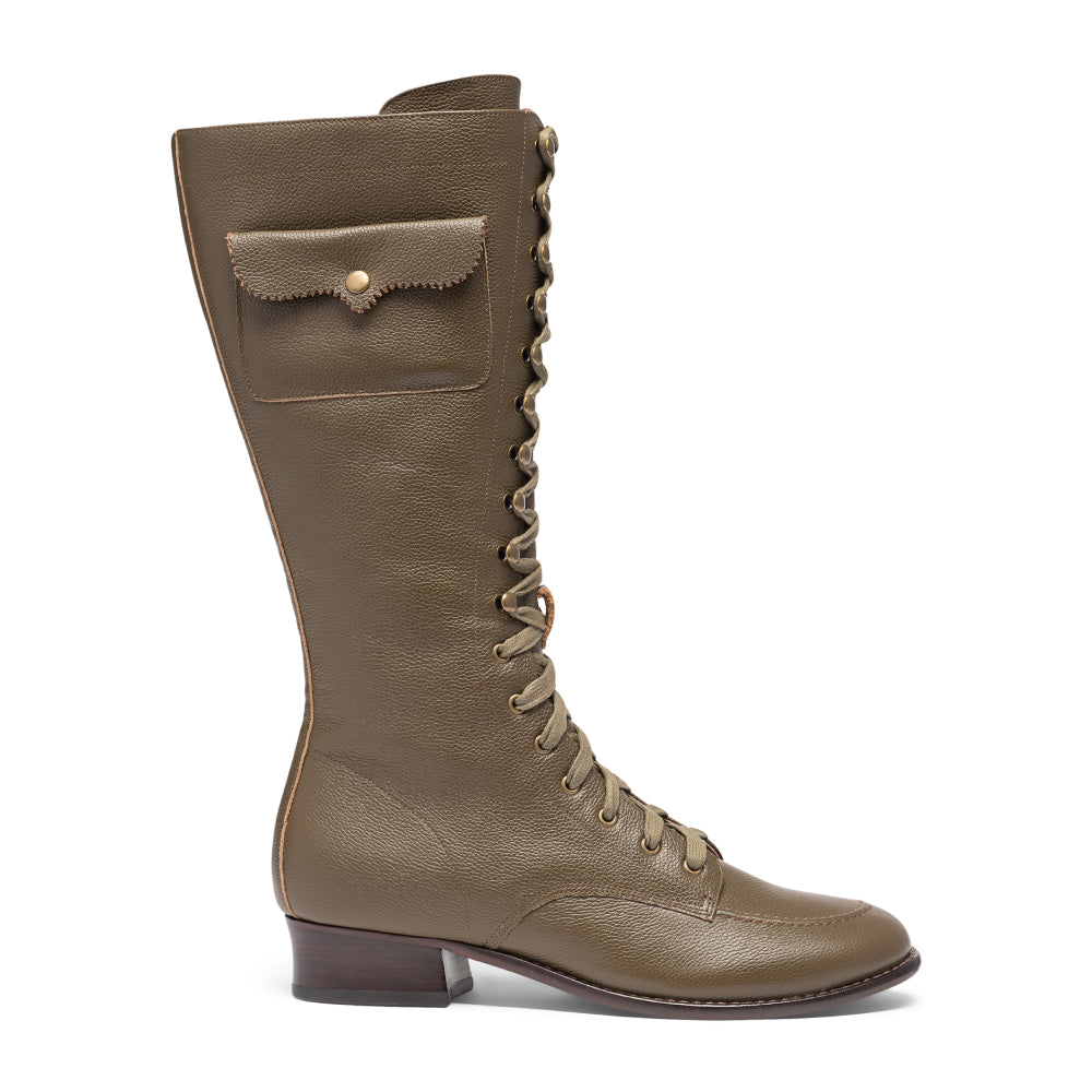 Bessie Vintage Aviator Boots (Olive Green) – American Duchess