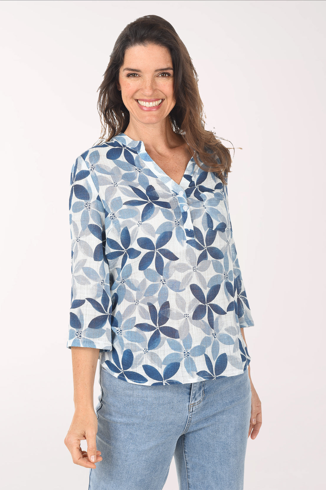 Sapphire Petals Breezy Gauze Blouse | Charlie B