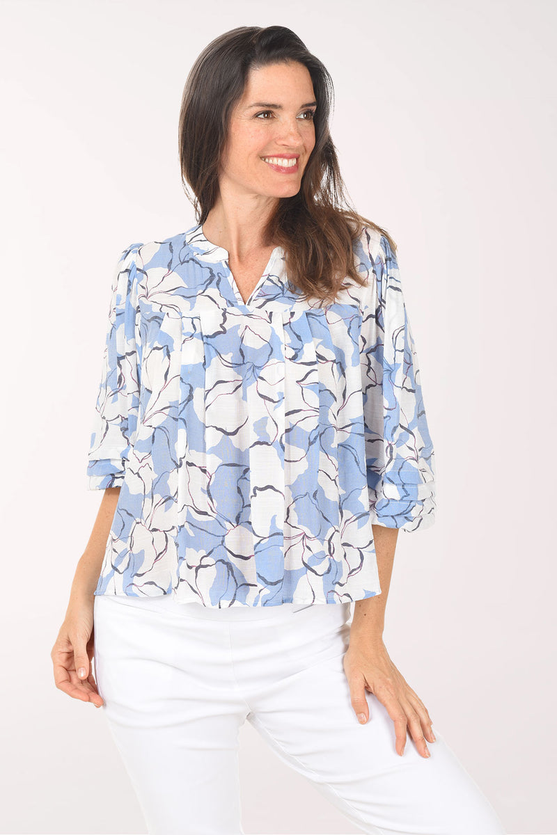 Cornflowers Pleated Puff Sleeve Blouse | Zac and Rachel