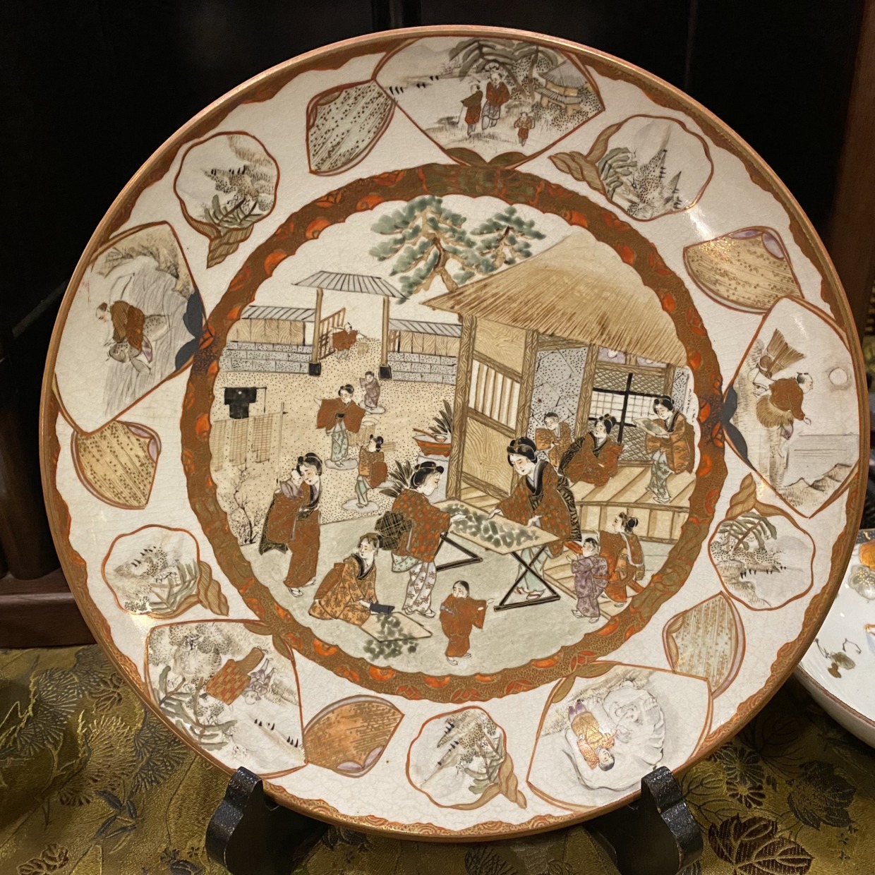 九谷焼 8寸皿 親子図 明治初期 | Antique Nanae