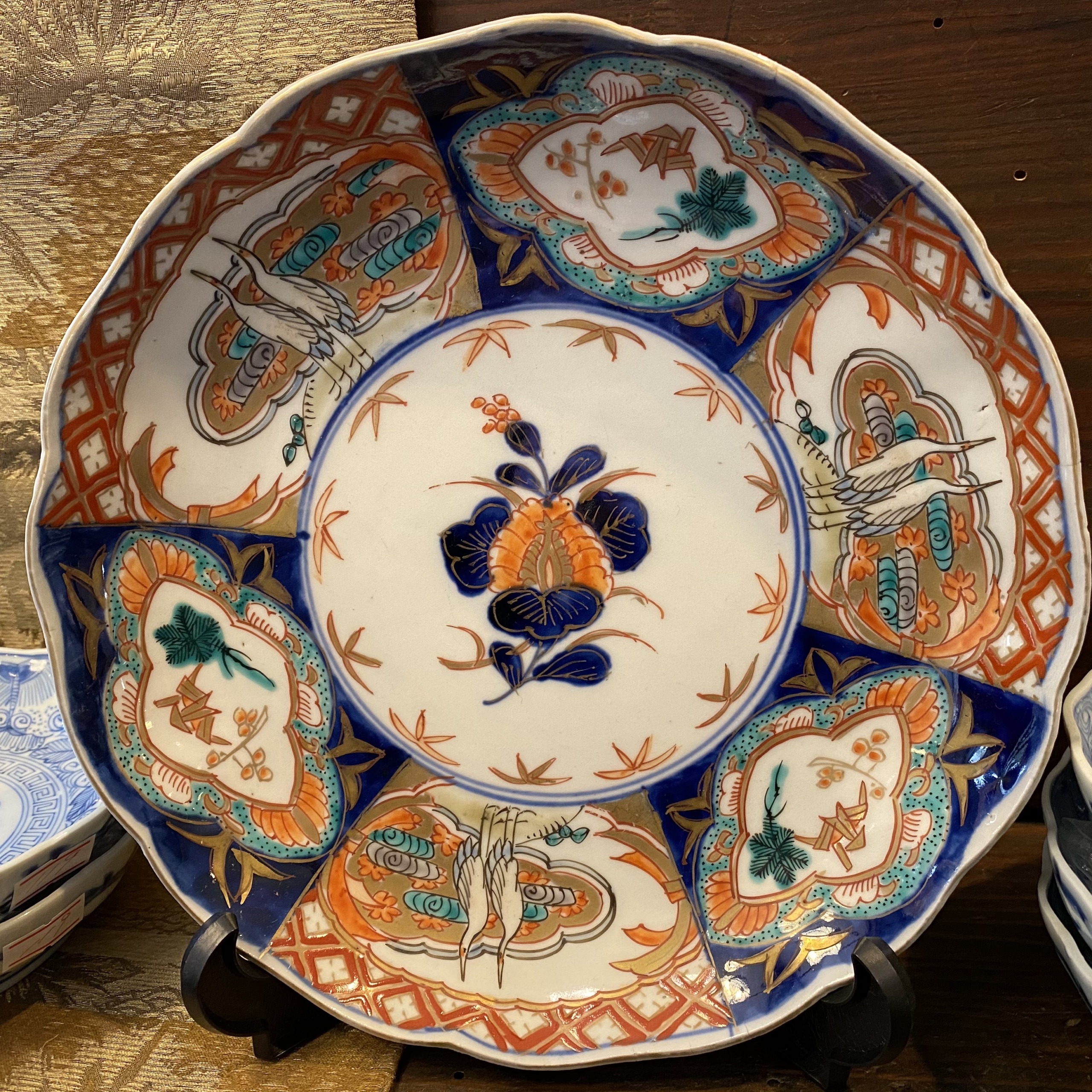 花・鶴柄 7寸皿 伊万里焼 | Antique Nanae