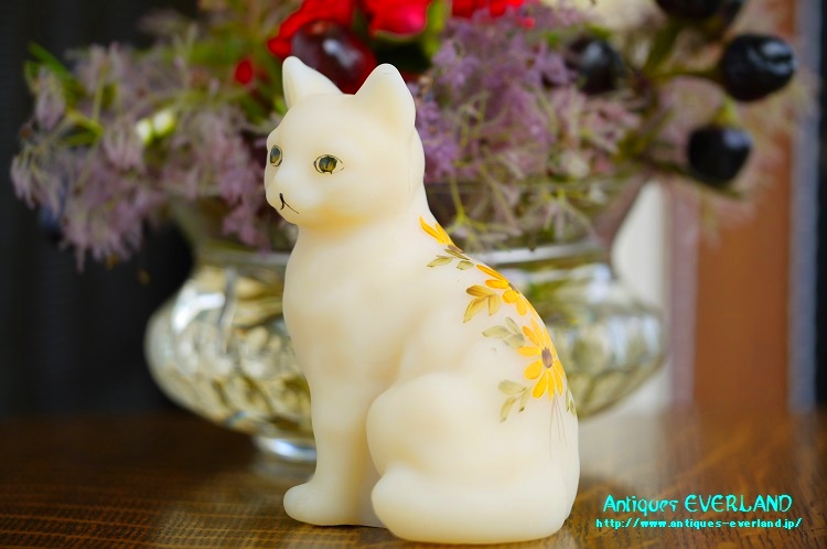 フェントン サテン ガラス 猫 デイジー