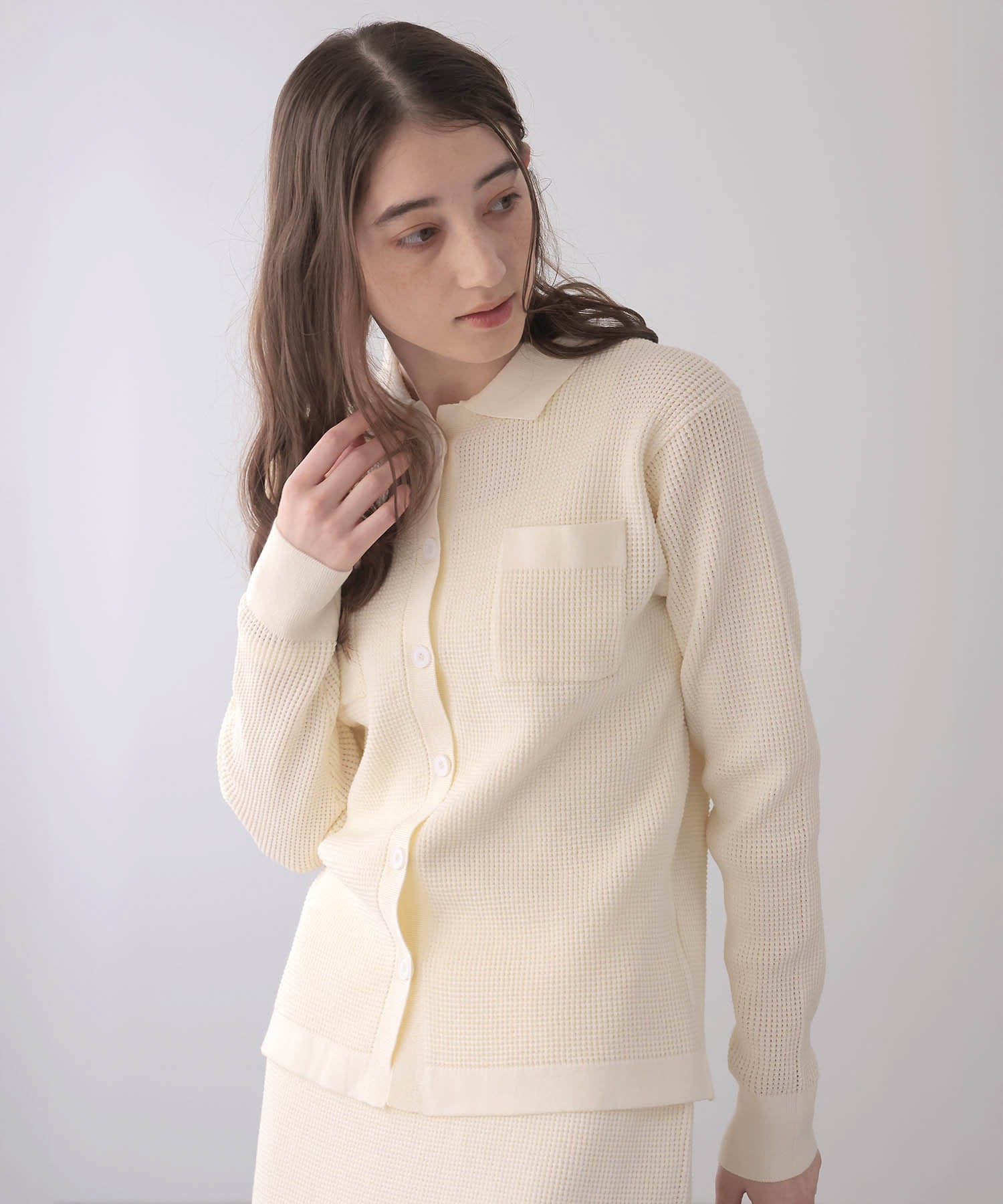ワッフル編み襟付きカーディガン | AND ON JIONE STORE（アンドオン