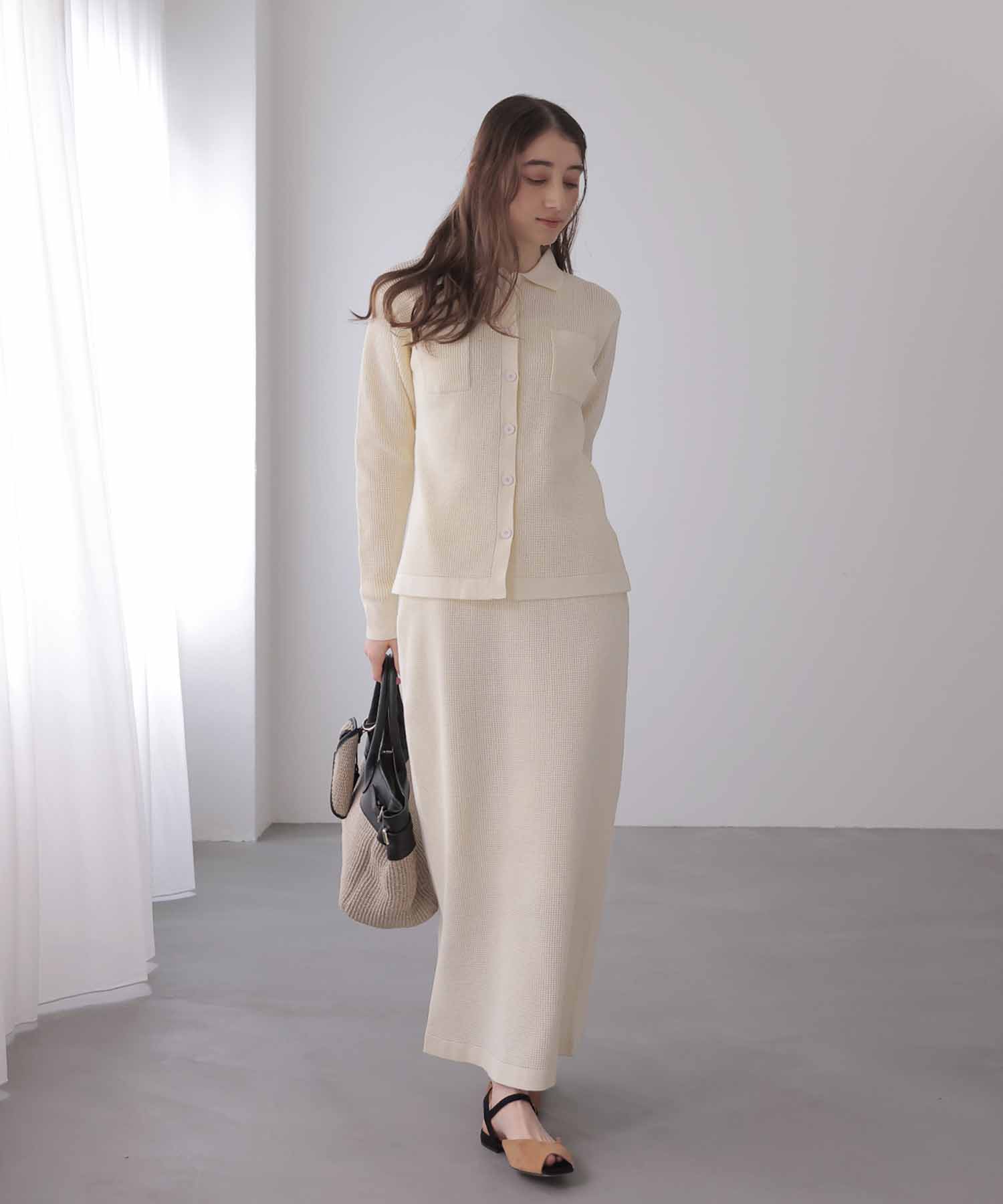 ワッフル編み襟付きカーディガン | AND ON JIONE STORE（アンドオン