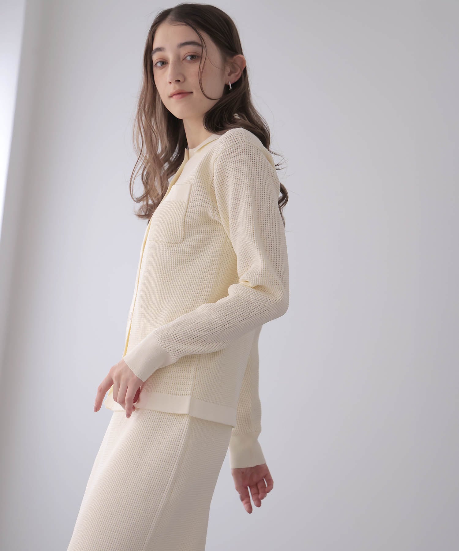 ワッフル編み襟付きカーディガン | AND ON JIONE STORE（アンドオン