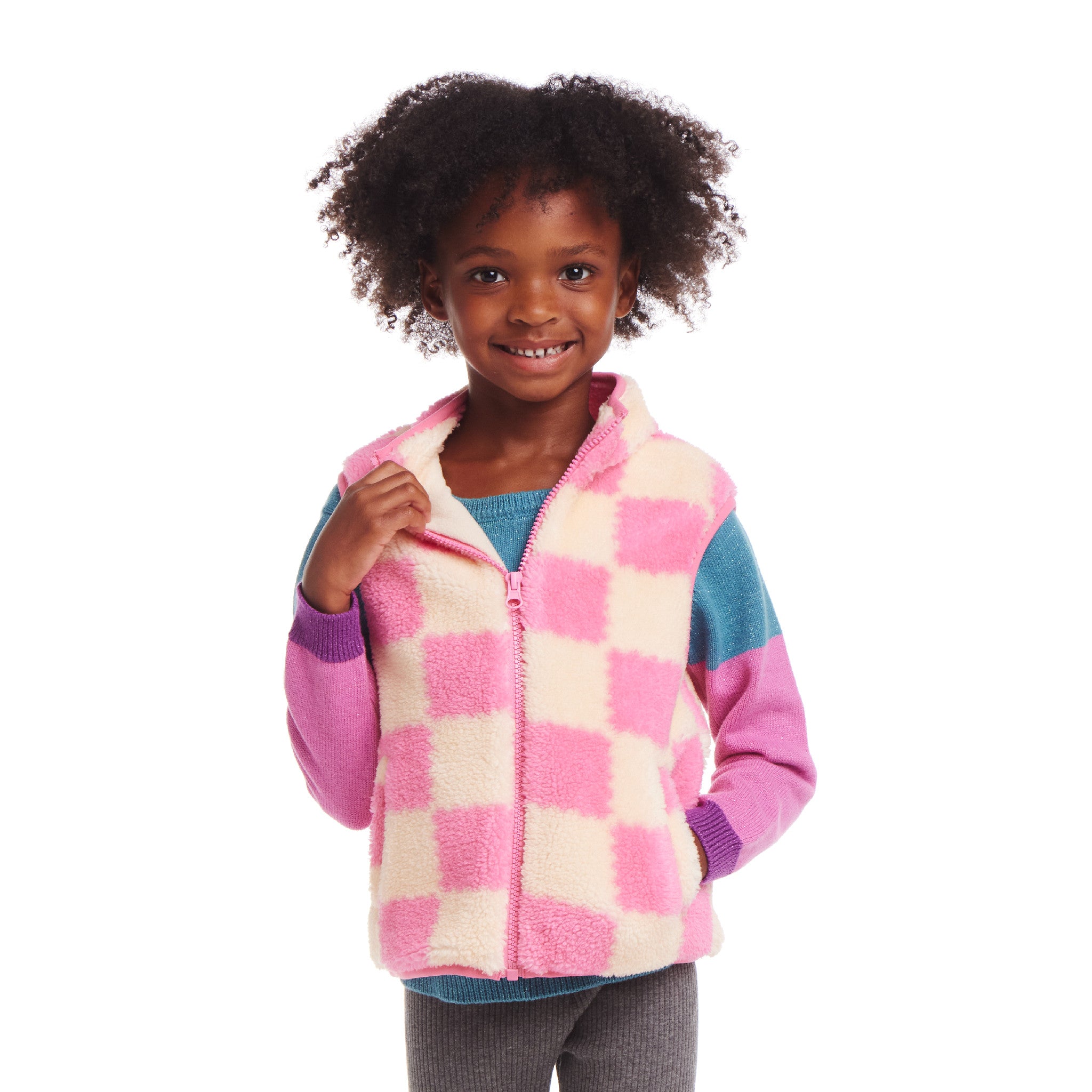 ANDY AND EVAN | Kids Checkered Faux Fleece Vest | Pink – Andy & Evan