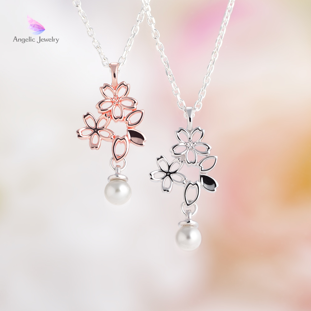 透かし桜とパールのネックレス - Angelic Jewelry