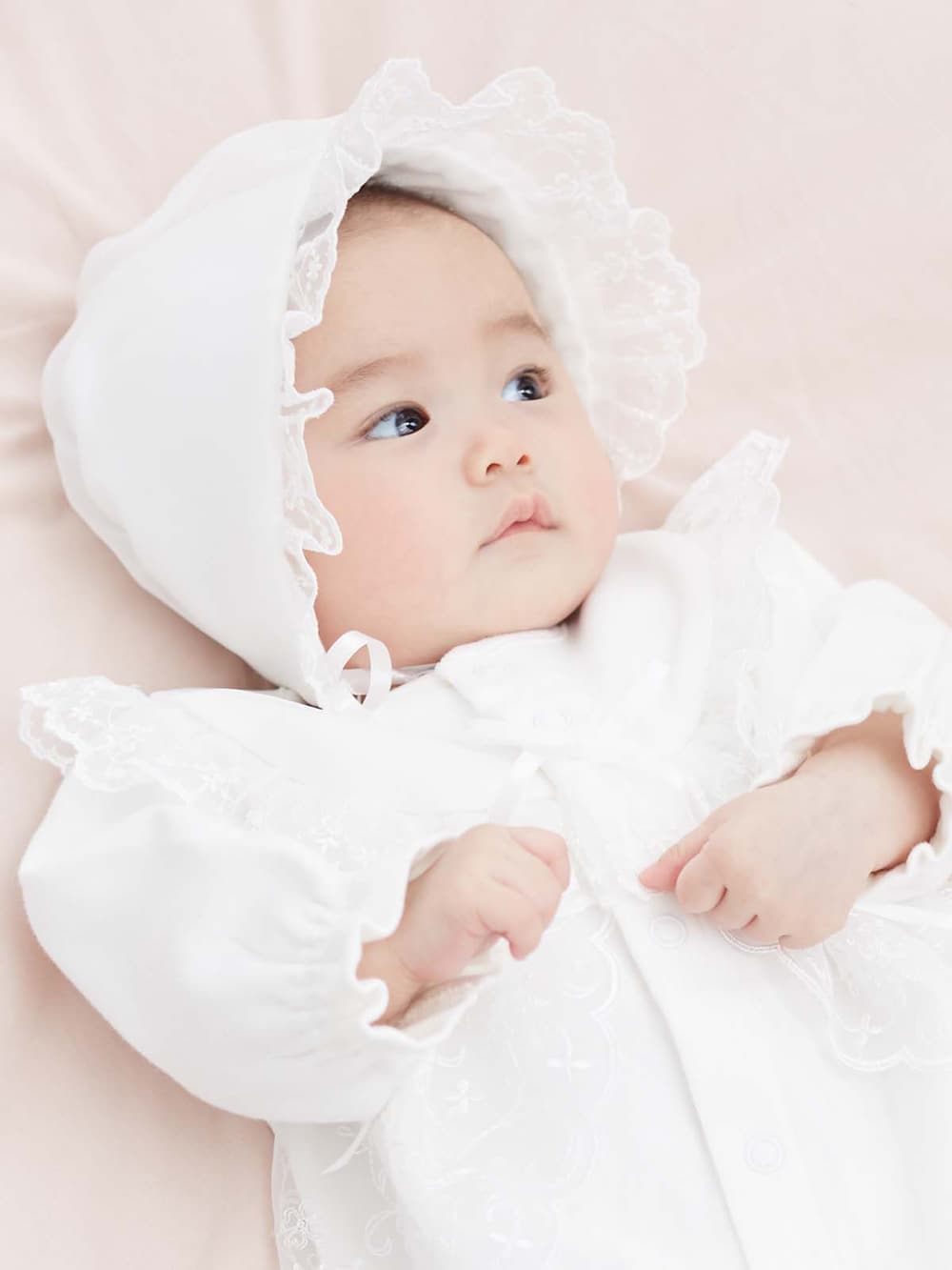 春 秋 冬【日本製】新生児綿ポンチドレス＆帽子セット | セレモニー