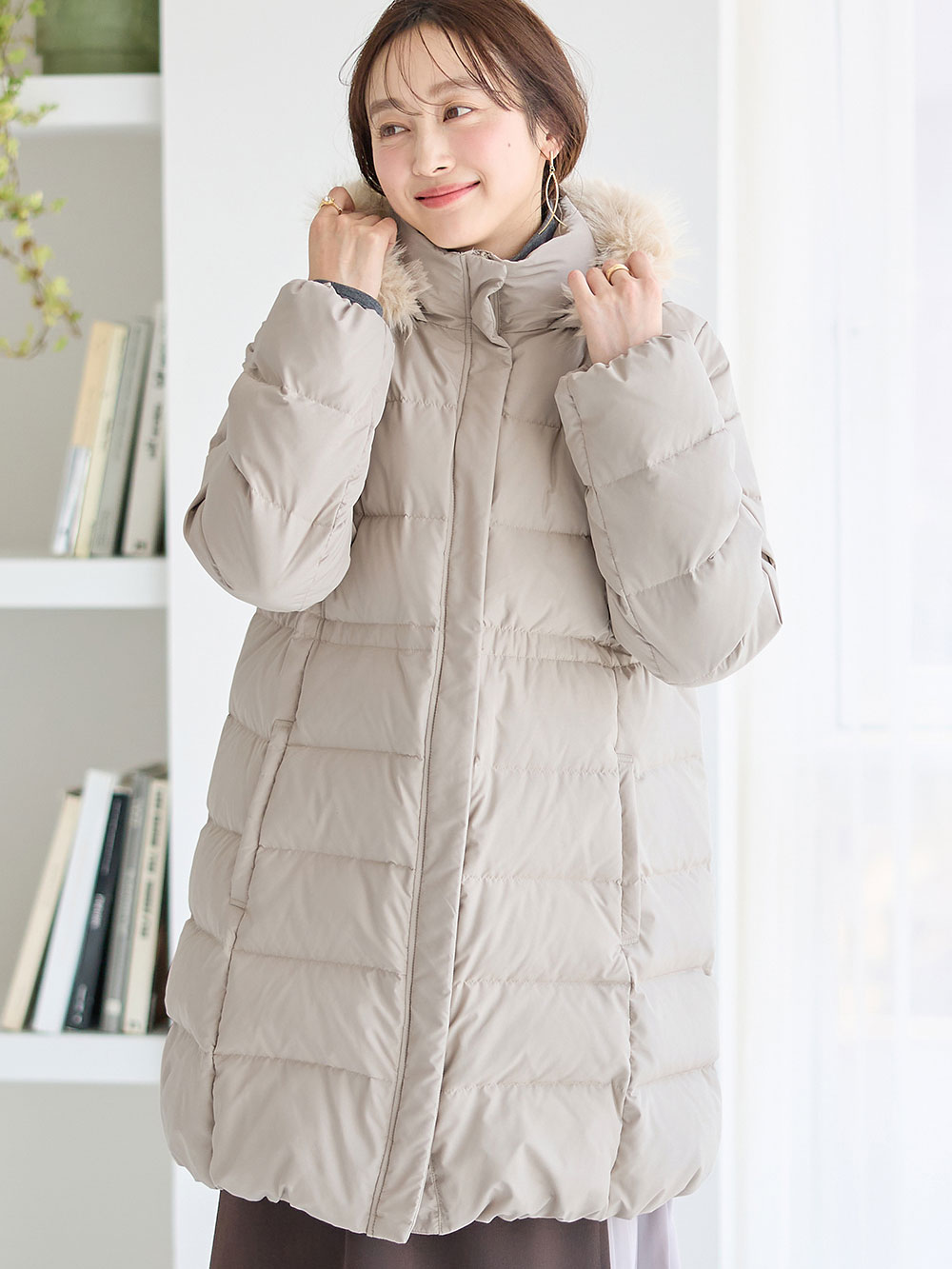 マットタフタ ダウンママコート マタニティ・産後授乳服【出産後も長く