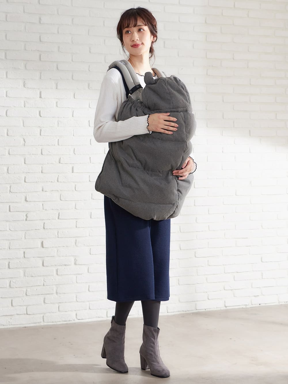 ain（アイン）【セット】ウール見え起毛ヘリンボーン フード付きダウン