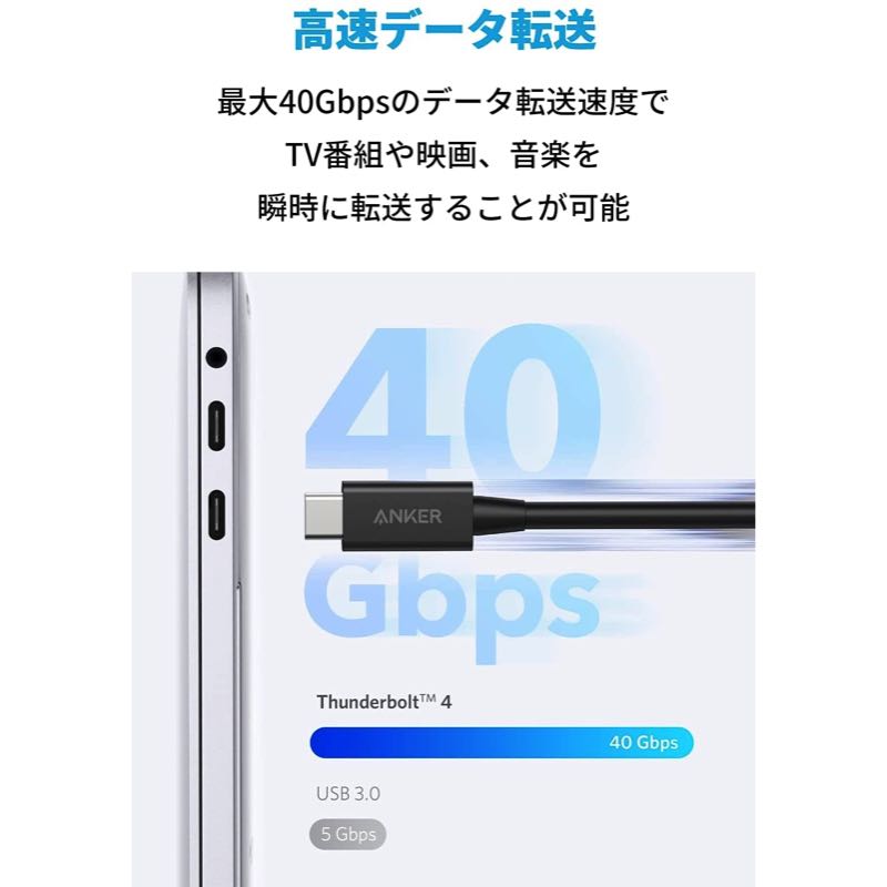 Anker USB-C & USB-C Thunderbolt 4 100W ケーブル 0.7m｜PD対応 USB-C