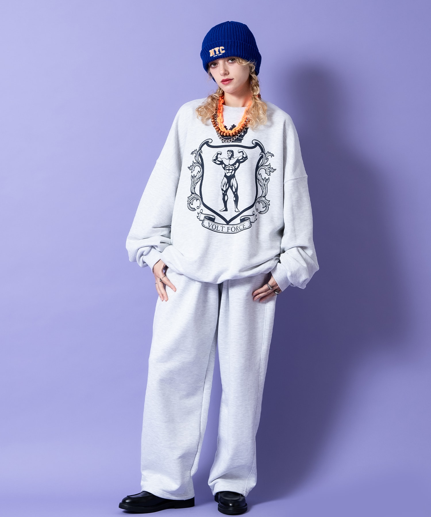 NYCロゴ刺繍リブニット帽 / ユニセックス ニットキャップ ビーニー 帽子