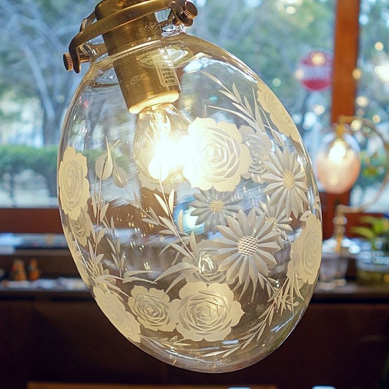 新バラ切子 タマゴ型スタンドライト クリア 藤本幸治 アトリエ Ansan