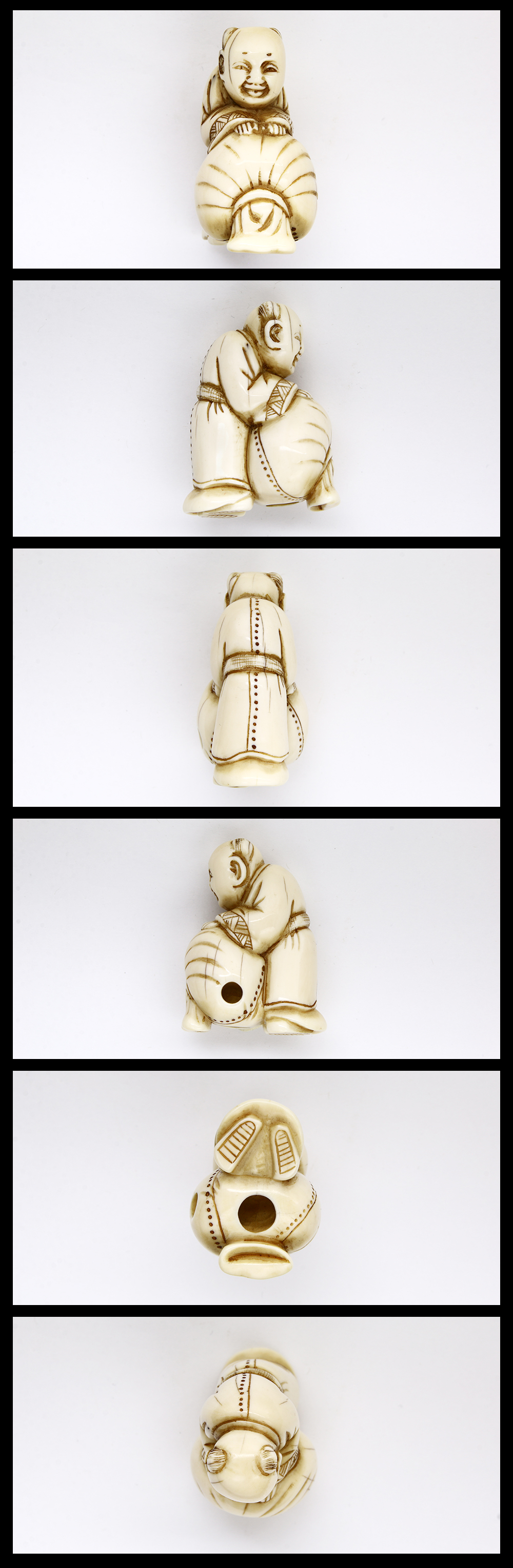 根付：無銘 唐子と宝袋 | 日本刀販売の葵美術