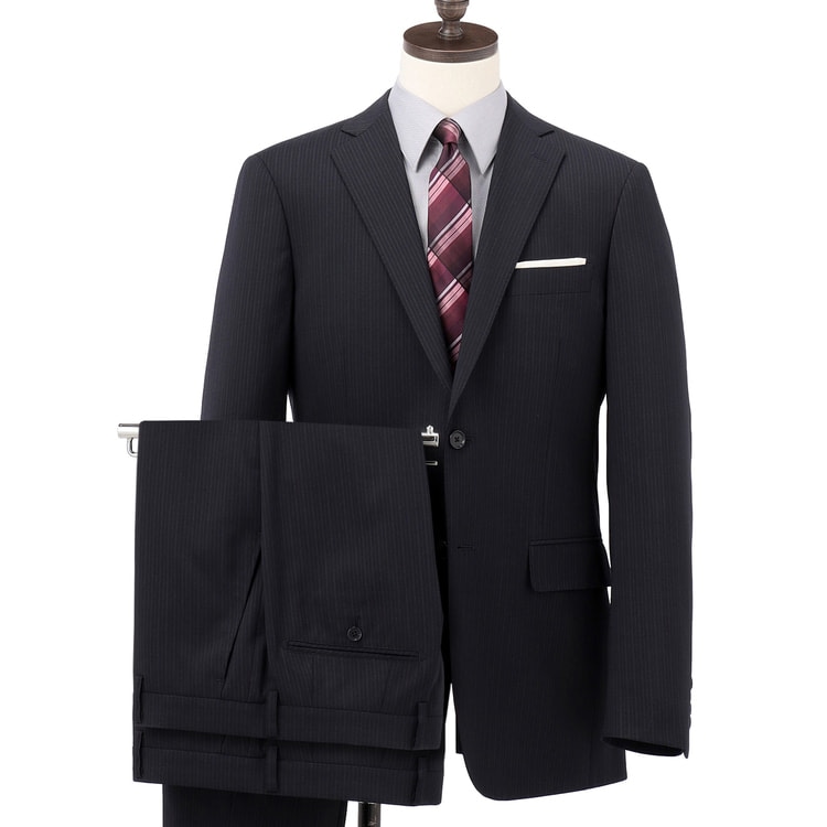 アウトレット】洗える ストレッチ 2パンツスーツ 紺ストライプ LES MUE