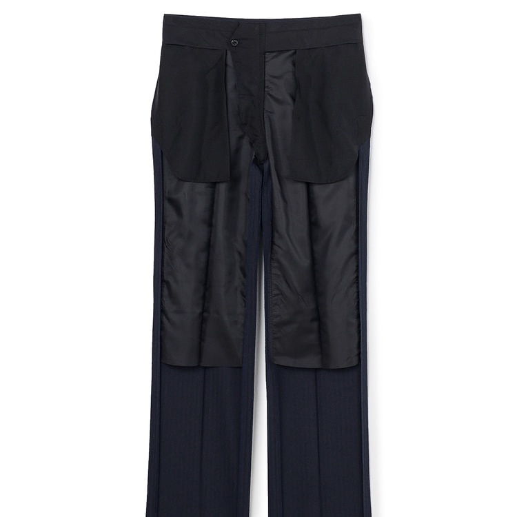 洗える ストレッチ サステナブル 2パンツスーツ 紺 織柄ストライプ