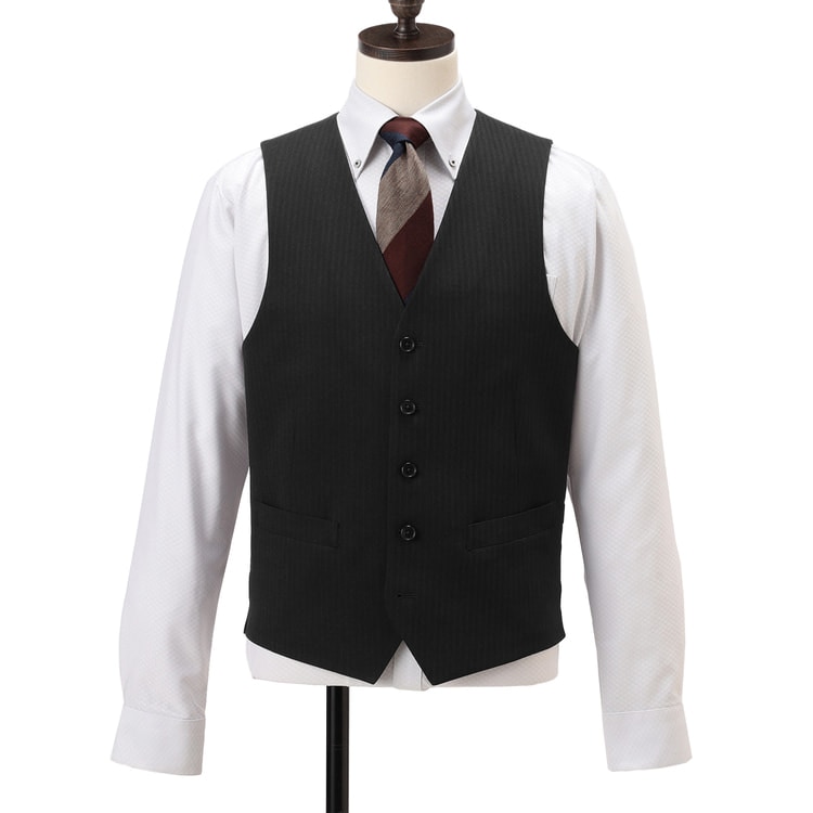 洗える ストレッチ スリーピーススーツ 黒ストライプ JOURNAL WORKS