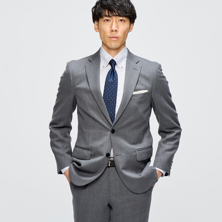 WEB限定商品】洗える ウールブレンドスーツ グレー無地 JOURNAL WO