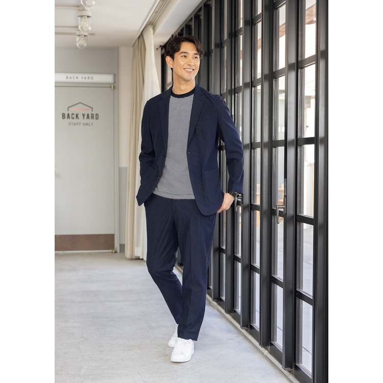 パジャマスーツ】エアクール トリコットサッカージャケット 紺