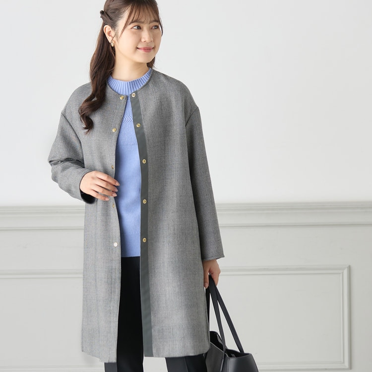 グレンチェックノーカラーコート【AOKI公式通販】