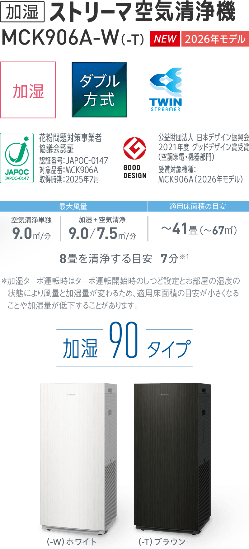 MCK906A 空気清浄機（家電量販店取扱商品）| ダイキン工業株式会社