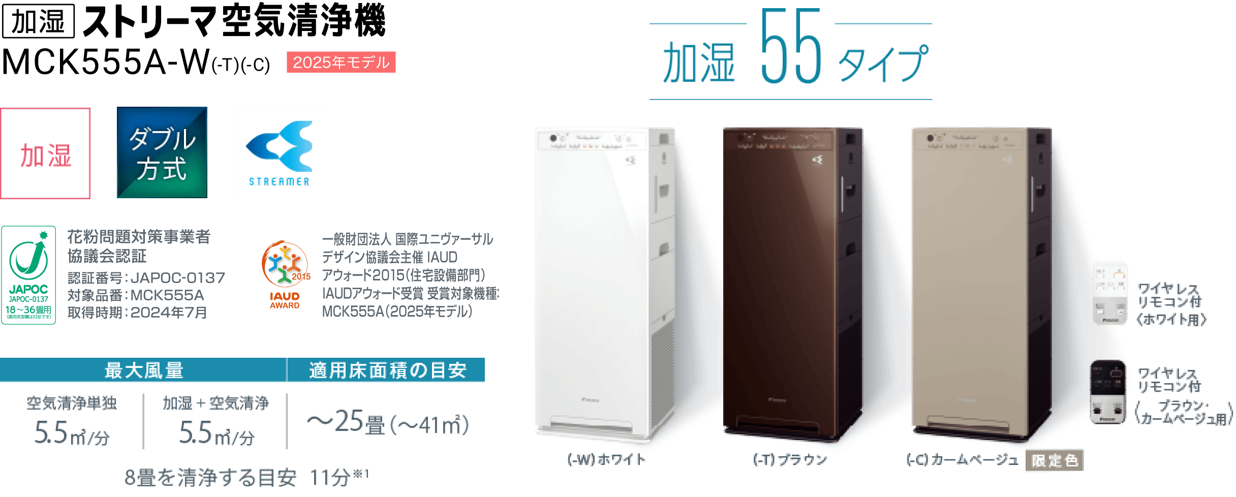 MCK555A 製品情報 | 空気清浄機 | ダイキン工業株式会社