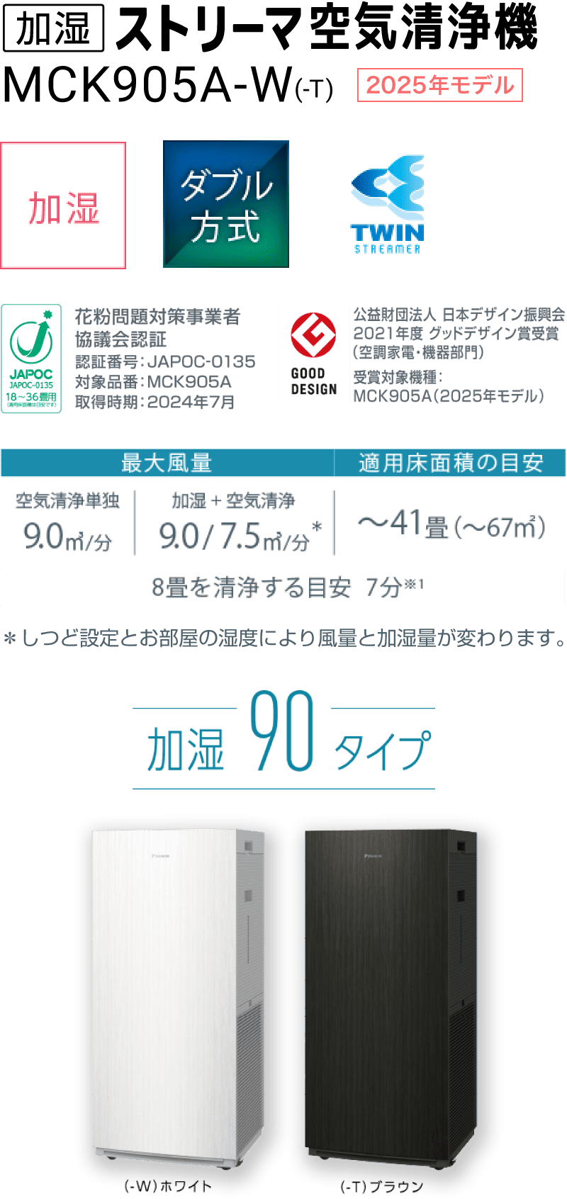 MCK905A 空気清浄機（家電量販店取扱商品）| ダイキン工業株式会社