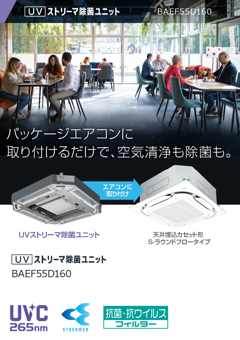 BAEF55D160 UVストリーマ除菌ユニット | 業務用空気清浄機（UV