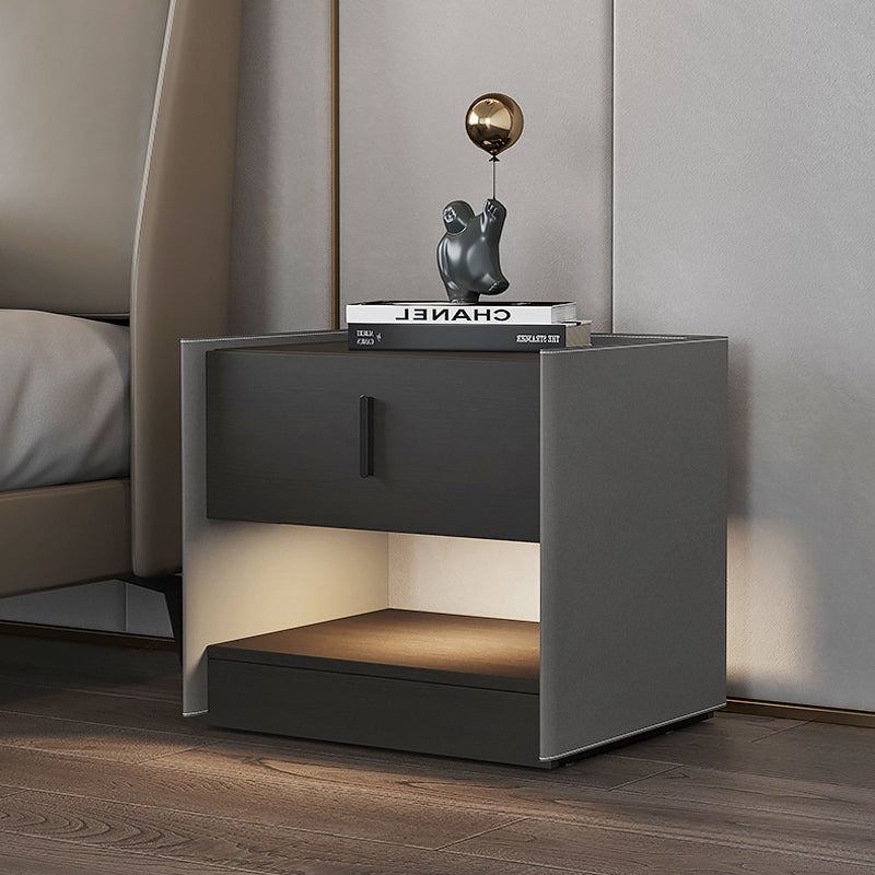 ACEX公式/ベッドサイドテーブル 高級感 本革 LEDセンサーライト