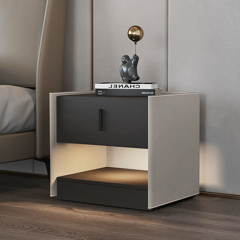 ACEX公式/ベッドサイドテーブル 高級感 本革 LEDセンサーライト