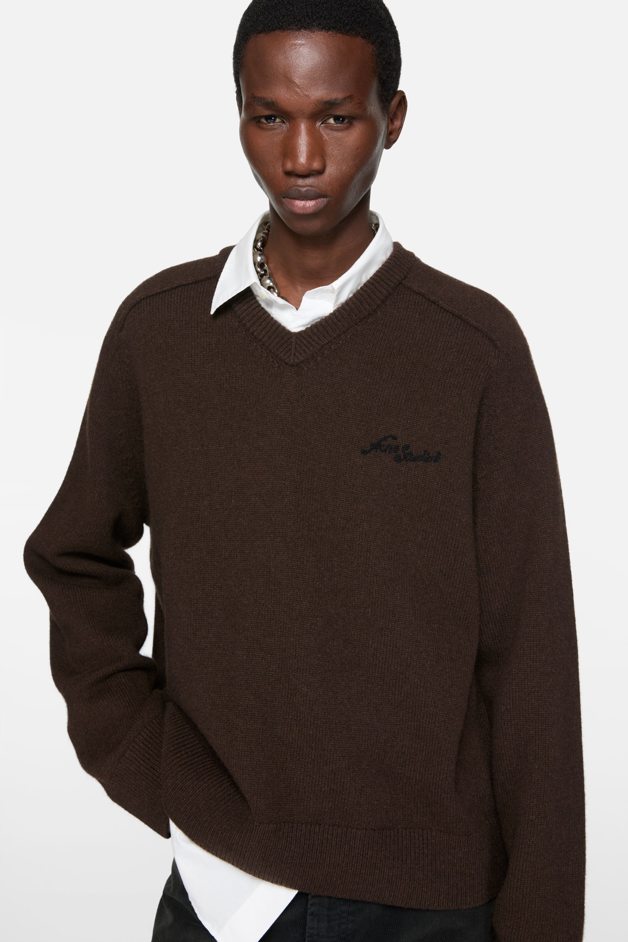 Acne Studios - Vネックウールセーター - ダークブラウン