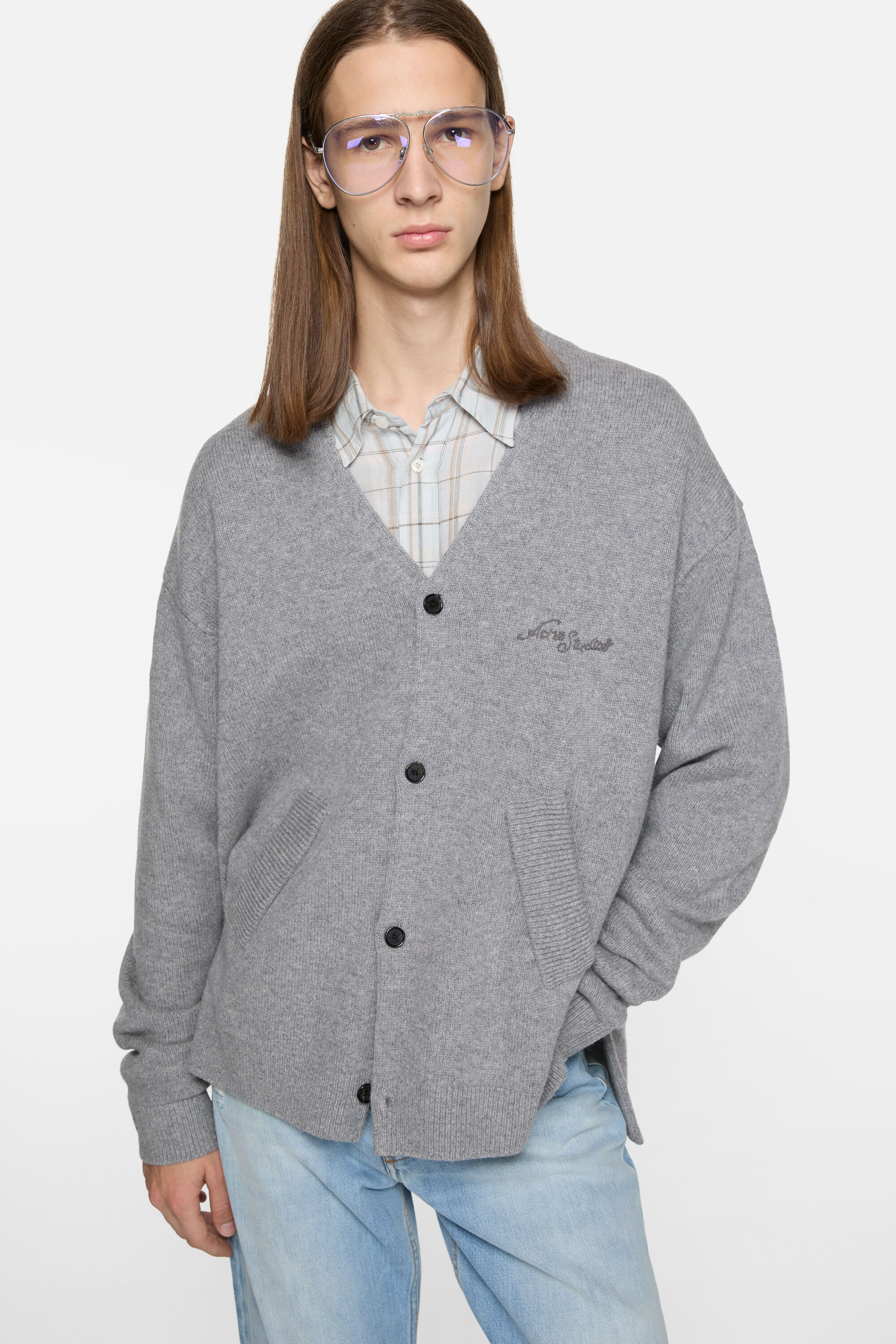 Acne Studios - Wool V-Neck Cardigan - Dark Grey Melange